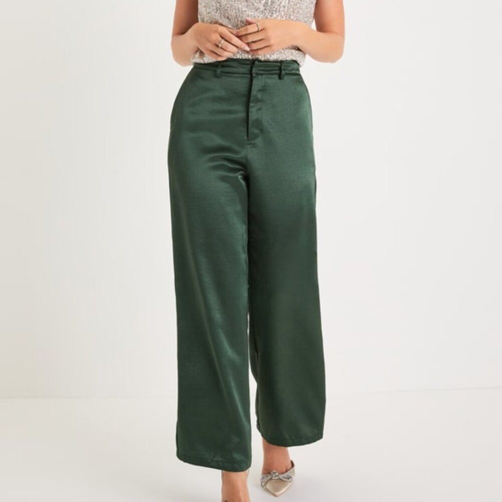 Lulus Sleek Statement Emerald Green Satin High Rise Wide-leg Trousers - Size S